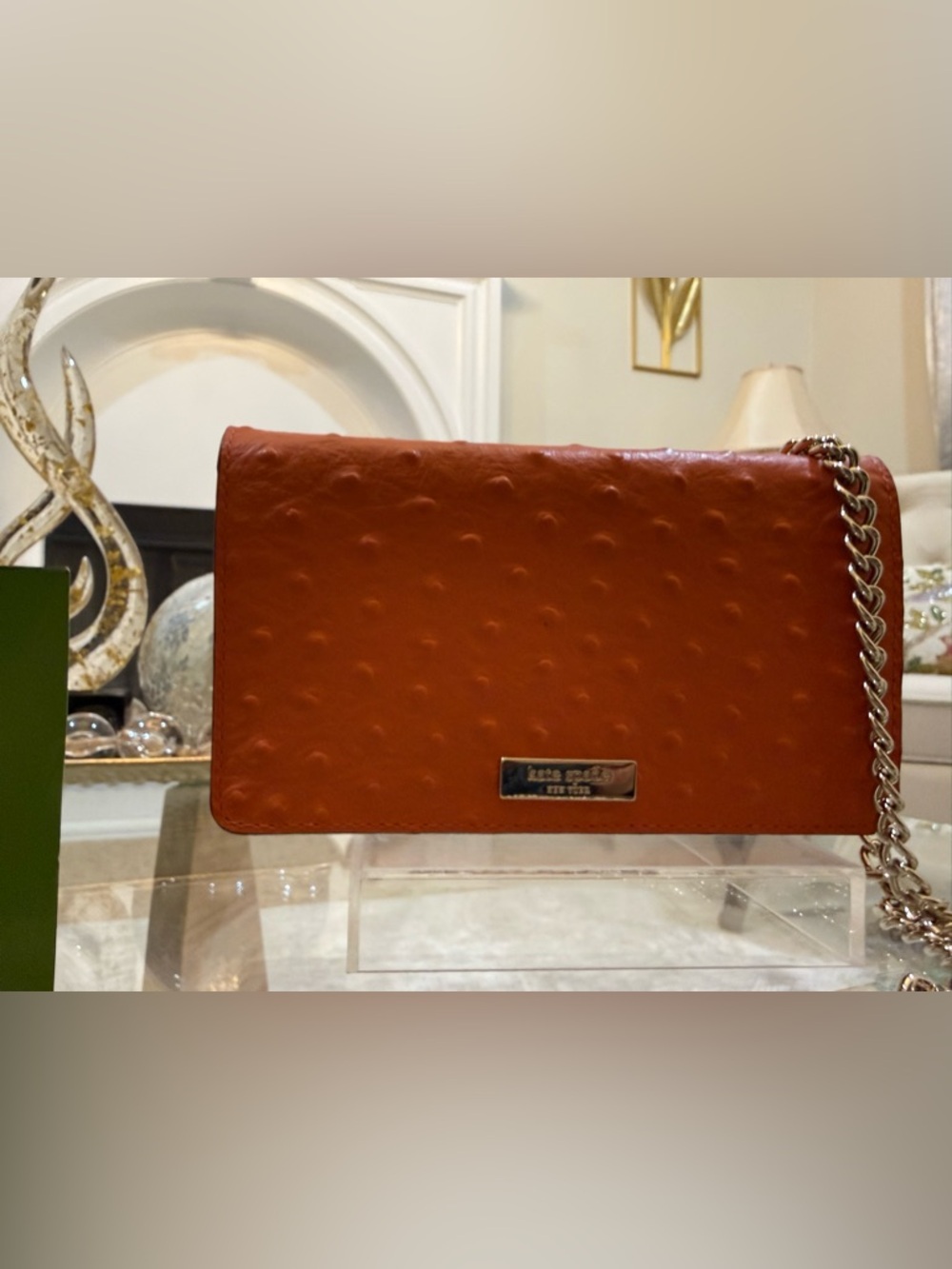 Kate Spade Ostrich Textured Leather Crossbody With Gold Chain!⭐️ - Picture 7 of 9
